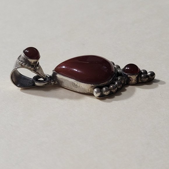 Sterling Silver Southwest American Style Pendant with Sard and Carnelian Cabocho - Picture 2 of 6